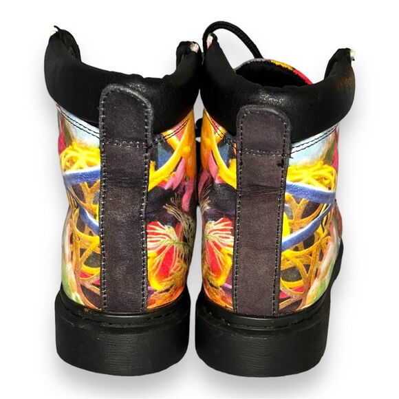 Abstract Funky Combat Boots Lace Up Mid Top Multicolor Vibrant  M 6.5/ W 8 - Picture 4 of 9